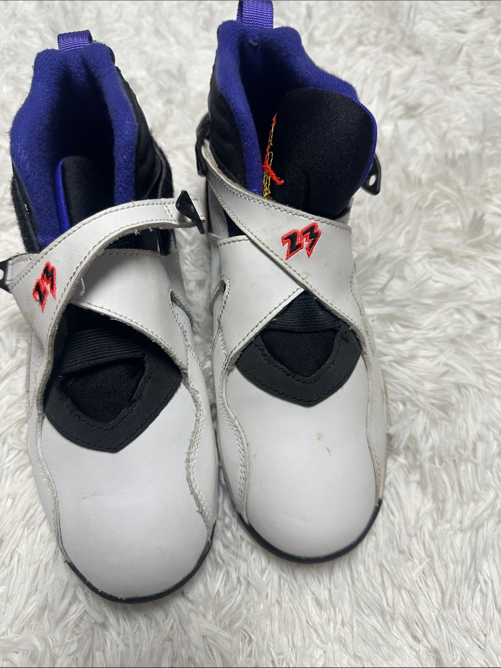 Jordan Kids White and Black Sneakers with Purple Lining